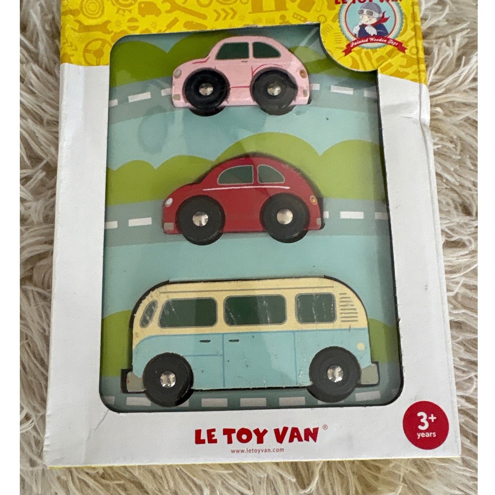 Le Toy Van Painted Wooden Cars Set‎ Pink Red Blue Van 3 Plus Years New